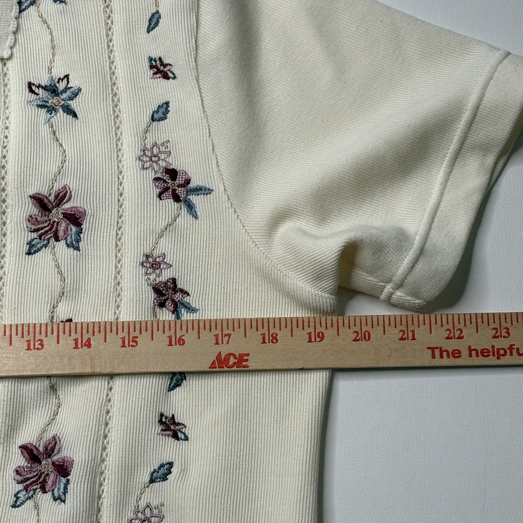Vintage Alfred Dunner Floral Embroidered Knit Cardigan Small