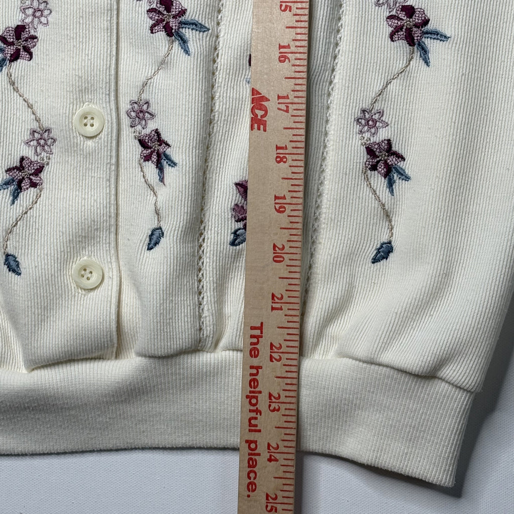 Vintage Alfred Dunner Floral Embroidered Knit Cardigan Small