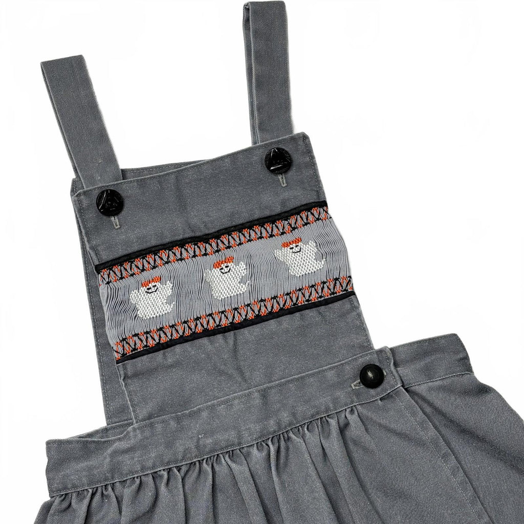 Vintage Smocked Ghost Embroidered Kids Halloween Pinafore