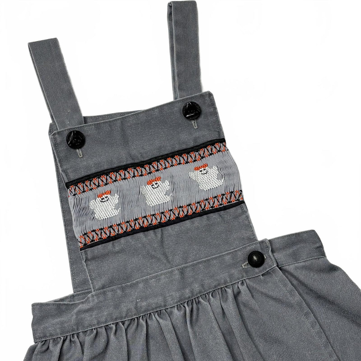 Vintage Smocked Ghost Embroidered Kids Halloween Pinafore