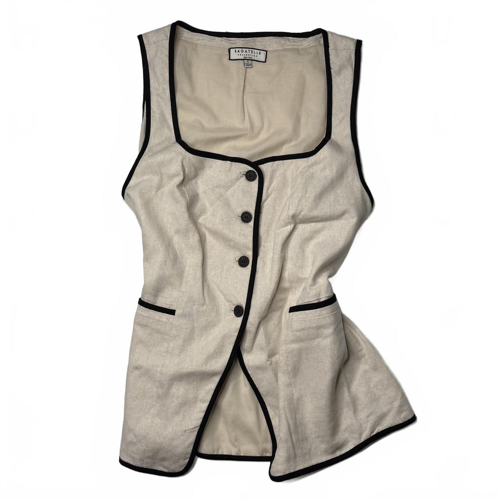 Bagatelle Collection Beige Linen Blend Button Vest Top S