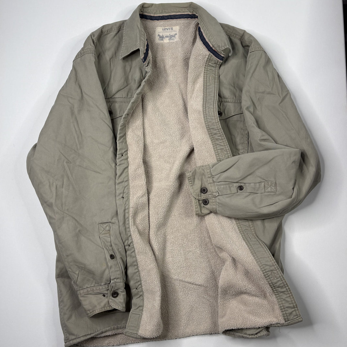 Levi's Sherpa Lined Jacket Canvas Military Workwear Olive XL