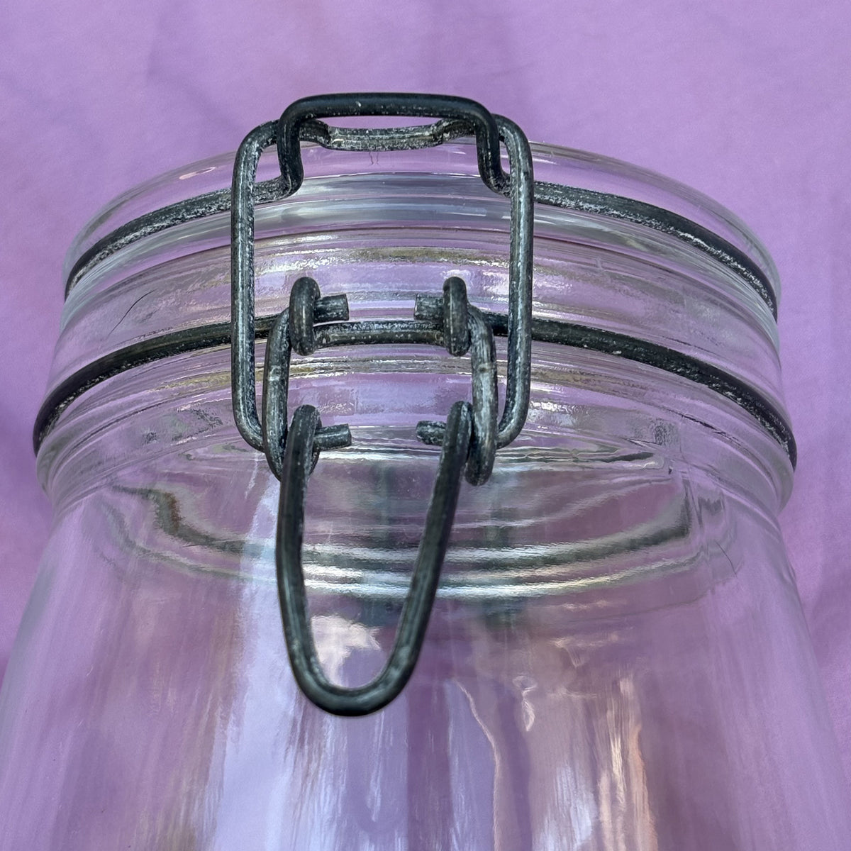 Vintage Fruit Print Glass Canister Wire Bail Jar 1.5L
