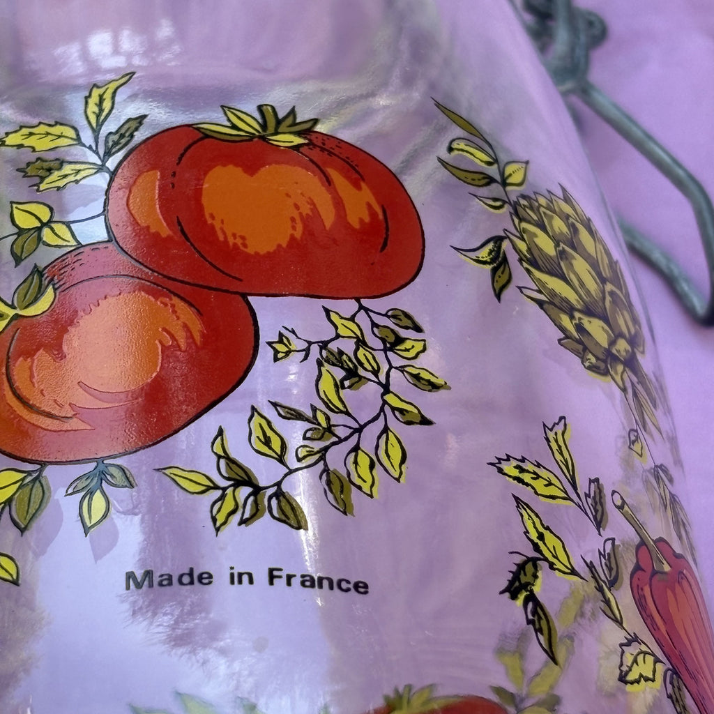 Vintage Fruit Print Glass Canister Wire Bail Jar 1.5L