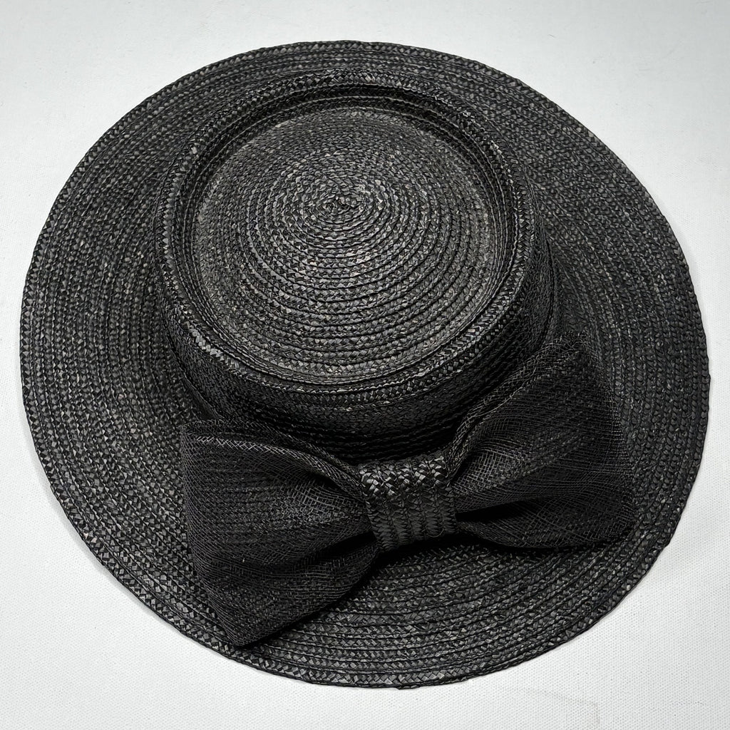 Betmar New York Vintage Black Woven Straw Bow Sun Hat