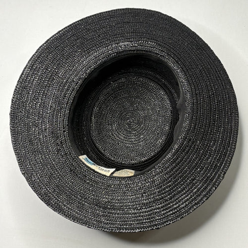 Betmar New York Vintage Black Woven Straw Bow Sun Hat