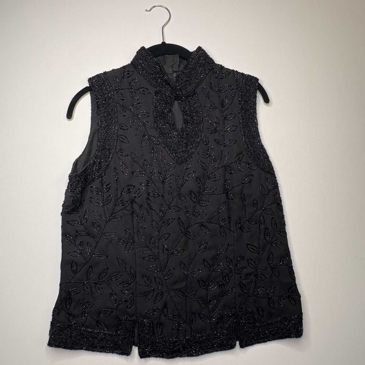Vintage Fashion Bug Y2K Black Beaded Mesh Sleeveless Top M