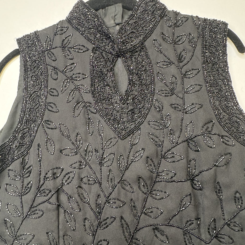 Vintage Fashion Bug Y2K Black Beaded Mesh Sleeveless Top M