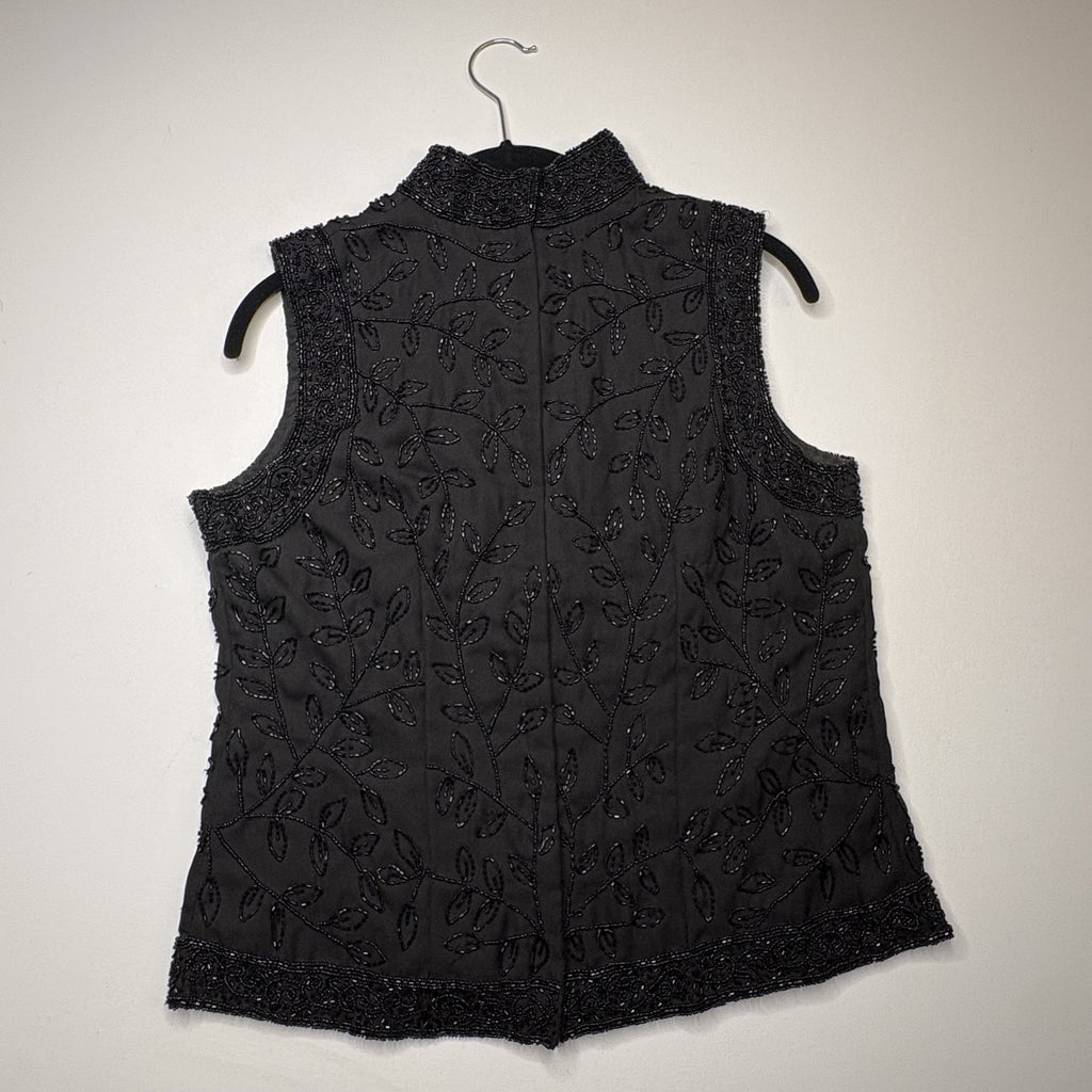 Vintage Fashion Bug Y2K Black Beaded Mesh Sleeveless Top M