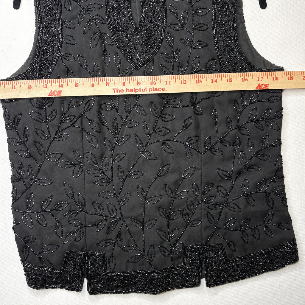 Vintage Fashion Bug Y2K Black Beaded Mesh Sleeveless Top M