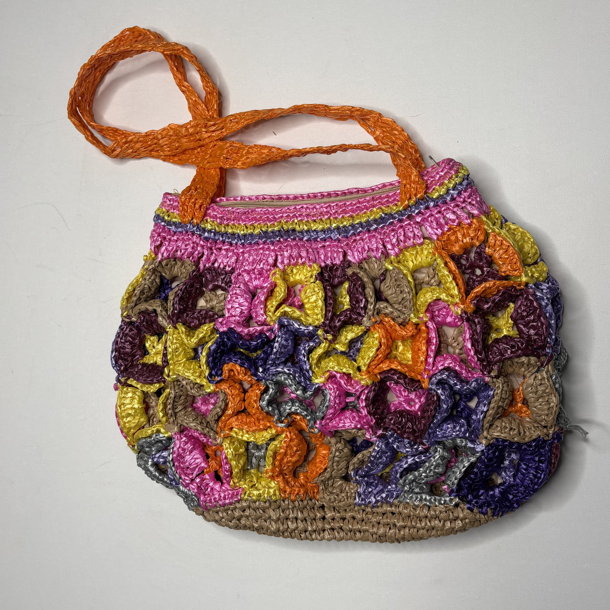 Vintage Straw Woven Raffia Shoulder Bag Multi Color Tote