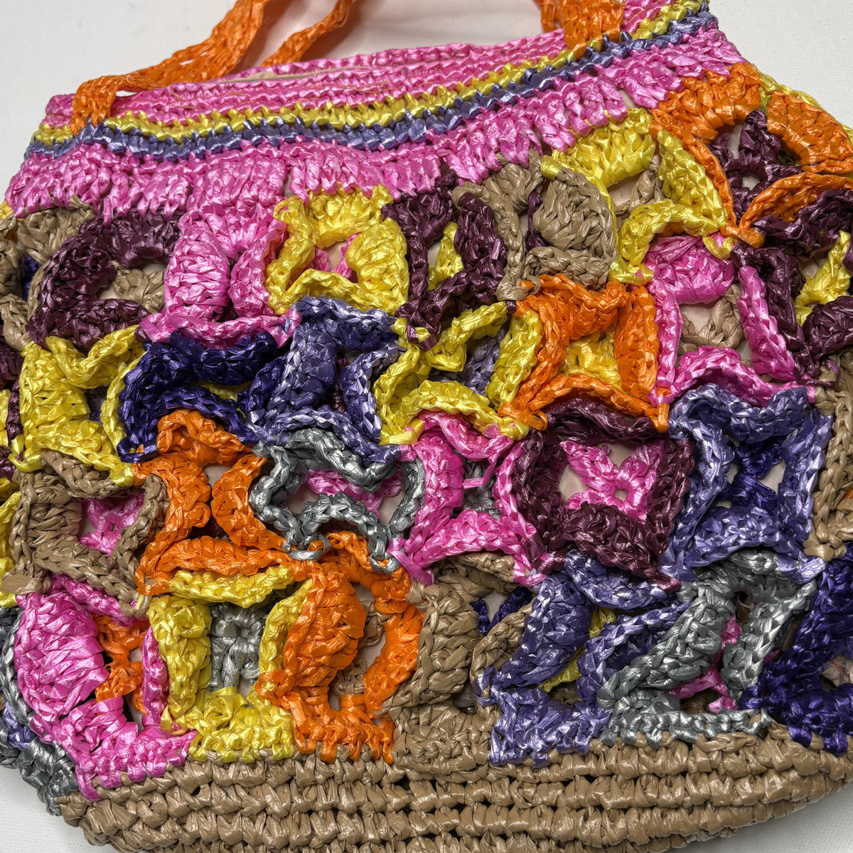 Vintage Straw Woven Raffia Shoulder Bag Multi Color Tote