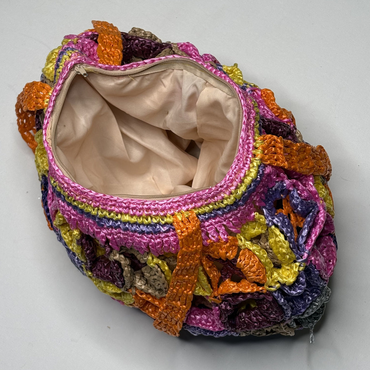 Vintage Straw Woven Raffia Shoulder Bag Multi Color Tote