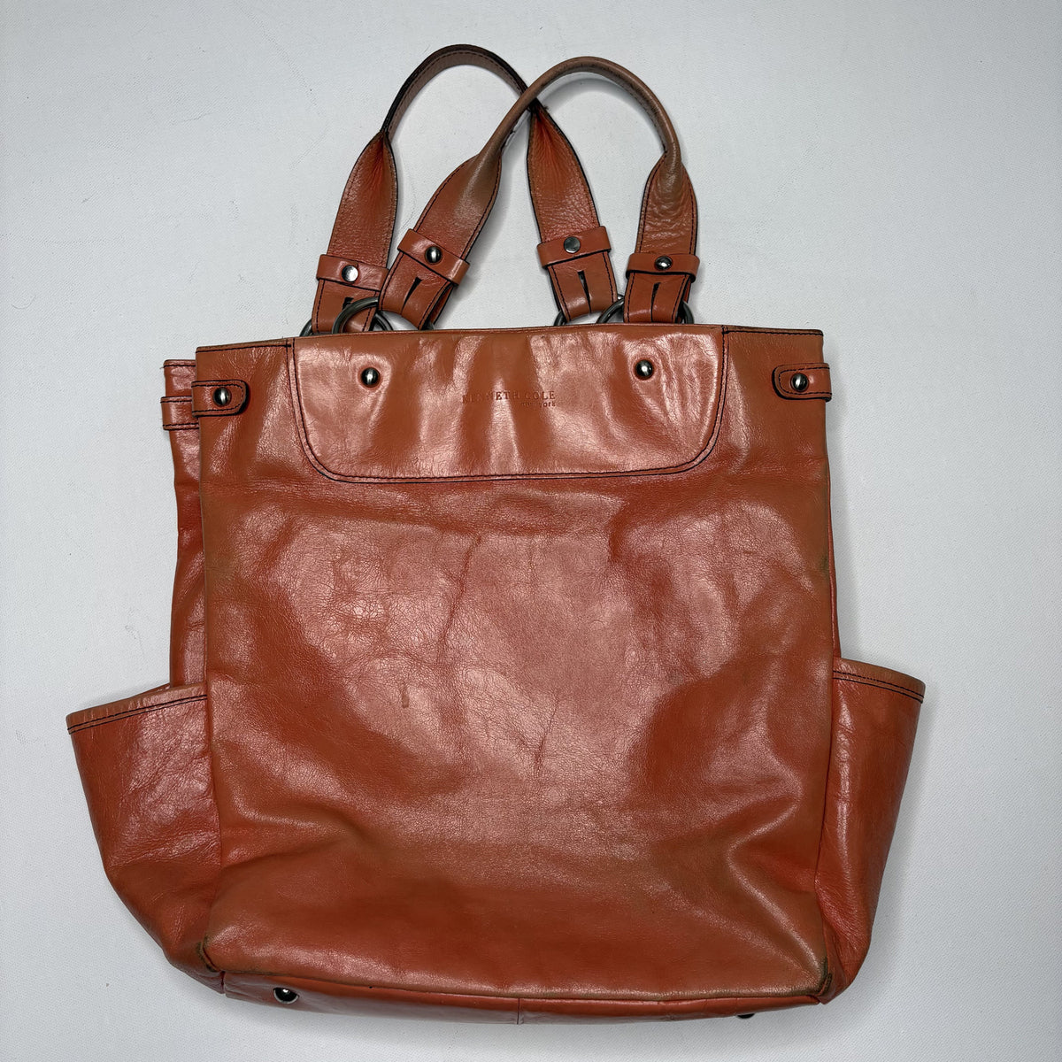 Kenneth Cole Brown Leather Tote Bag Shoulder Purse Carryall
