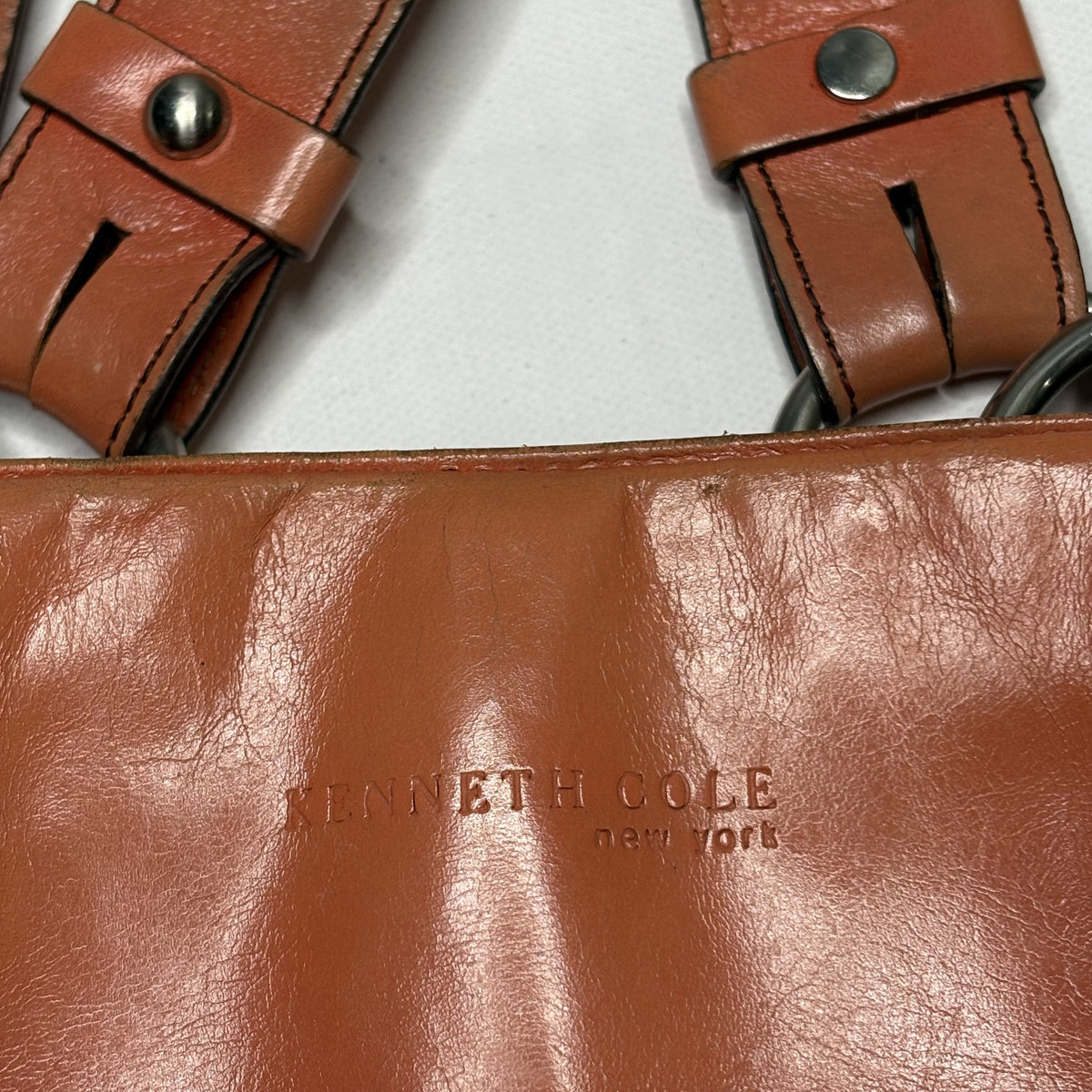 Kenneth Cole Brown Leather Tote Bag Shoulder Purse Carryall