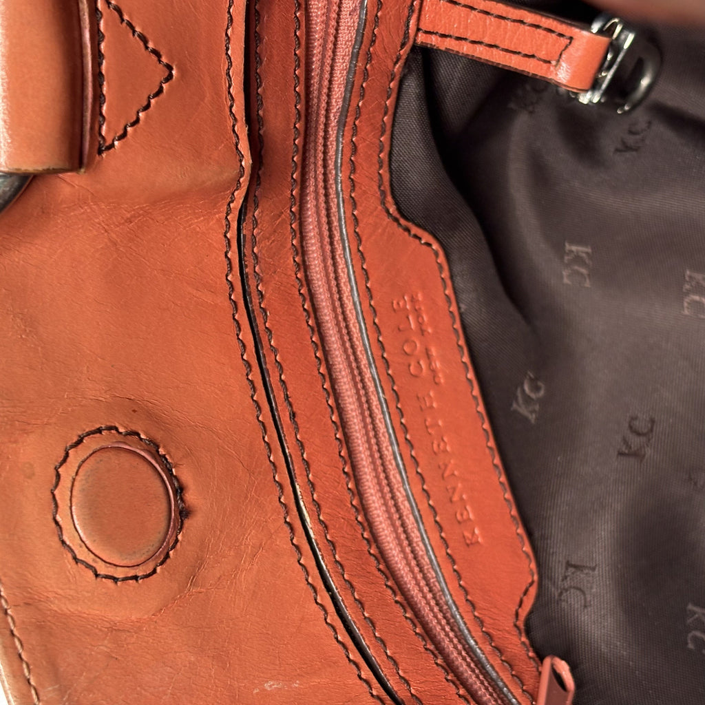 Kenneth Cole Brown Leather Tote Bag Shoulder Purse Carryall