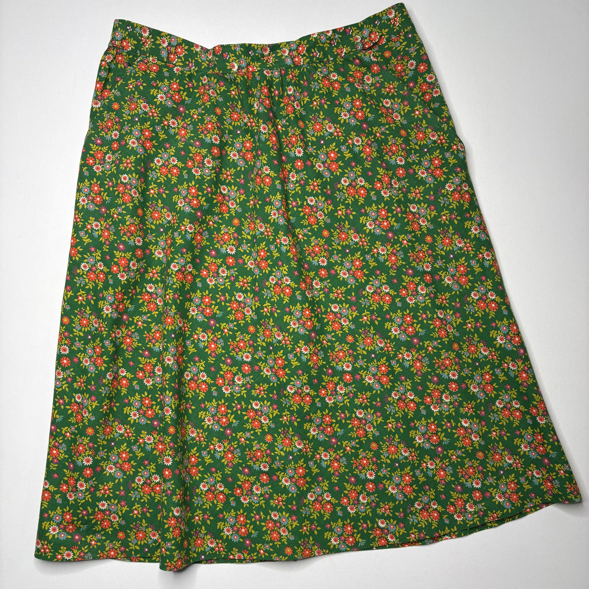 Vintage Floral Prairie Midi Skirt Cottagecore Green Floral