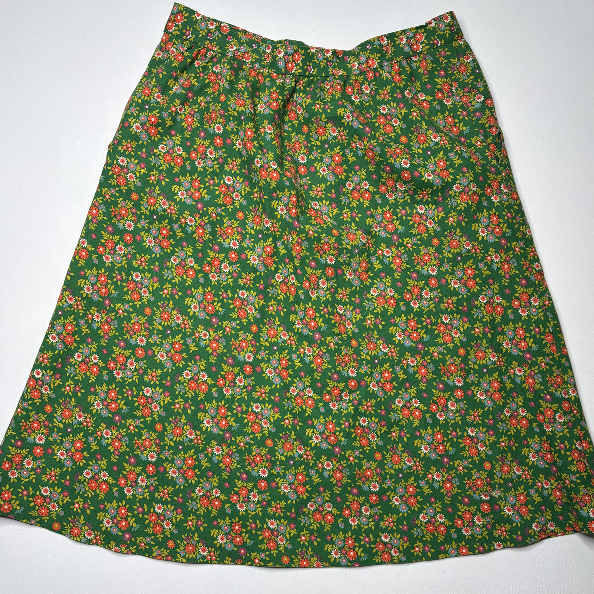 Vintage Floral Prairie Midi Skirt Cottagecore Green Floral