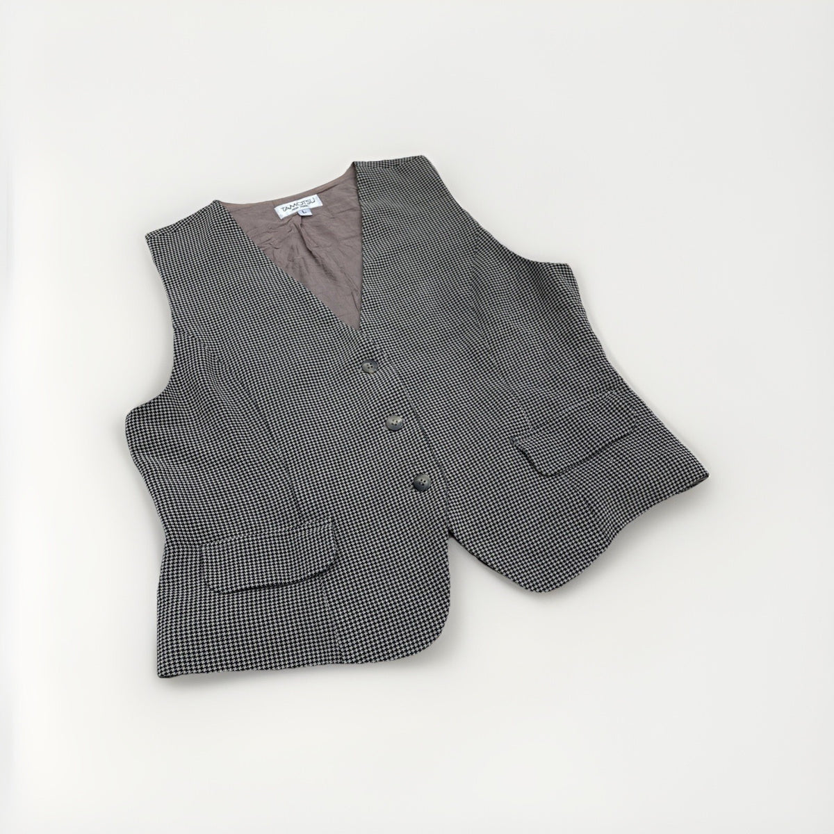 Vintage 90s Tamotsu Wool Blend Micro Houndstooth Vest L
