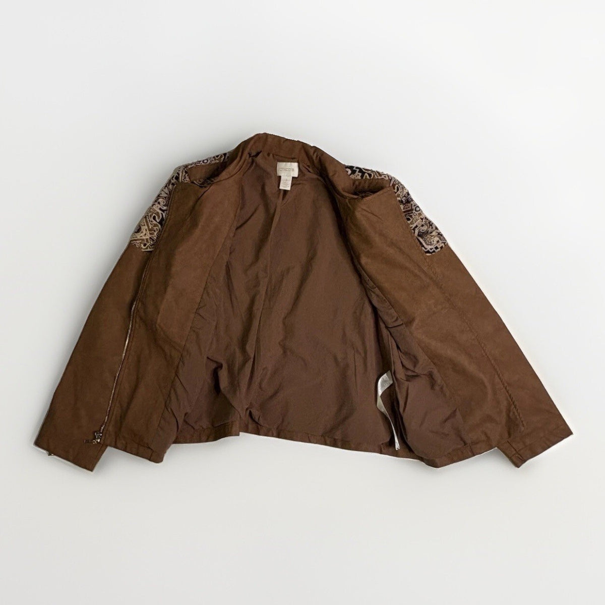 Chico's 1 Jacquard Moto Jacket Large Brown Faux Leather