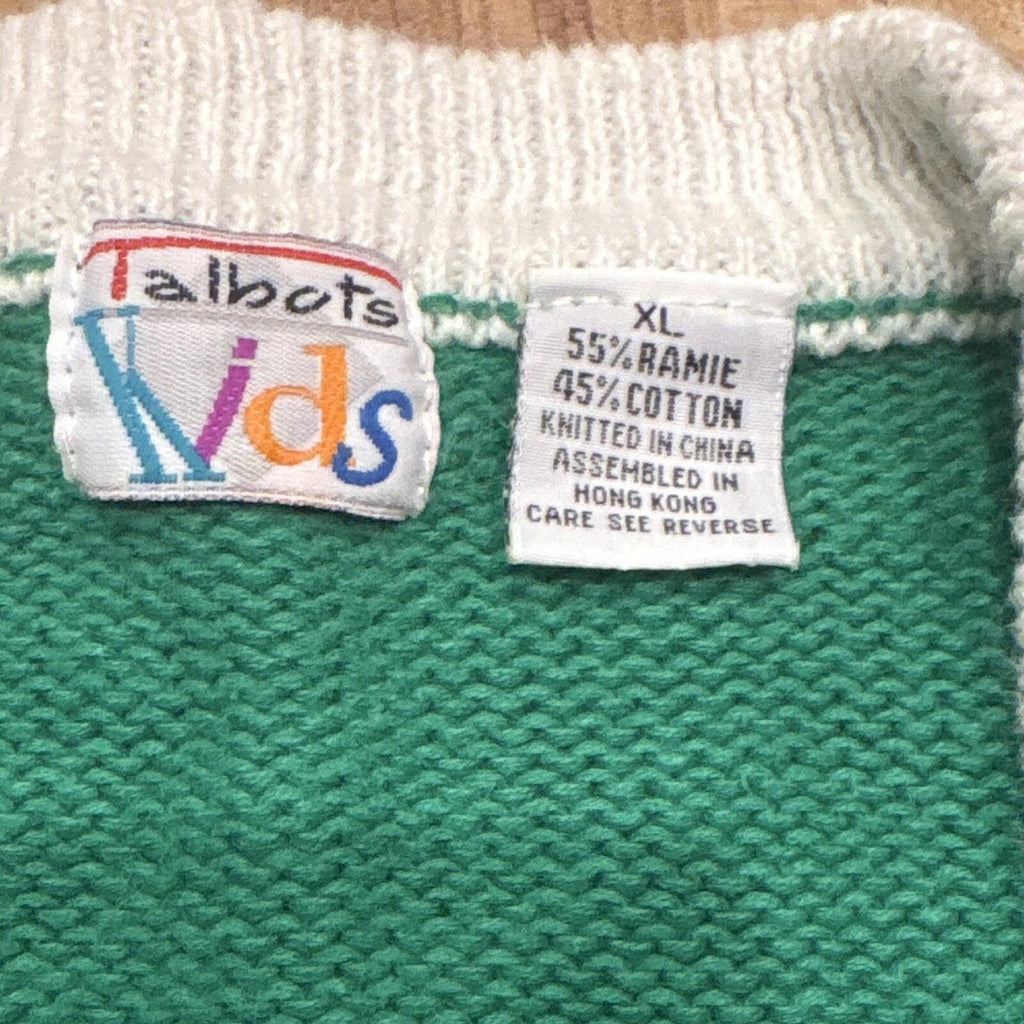 Talbots Kids Girls XL Green Cable Knit V-Neck Button Cardiga