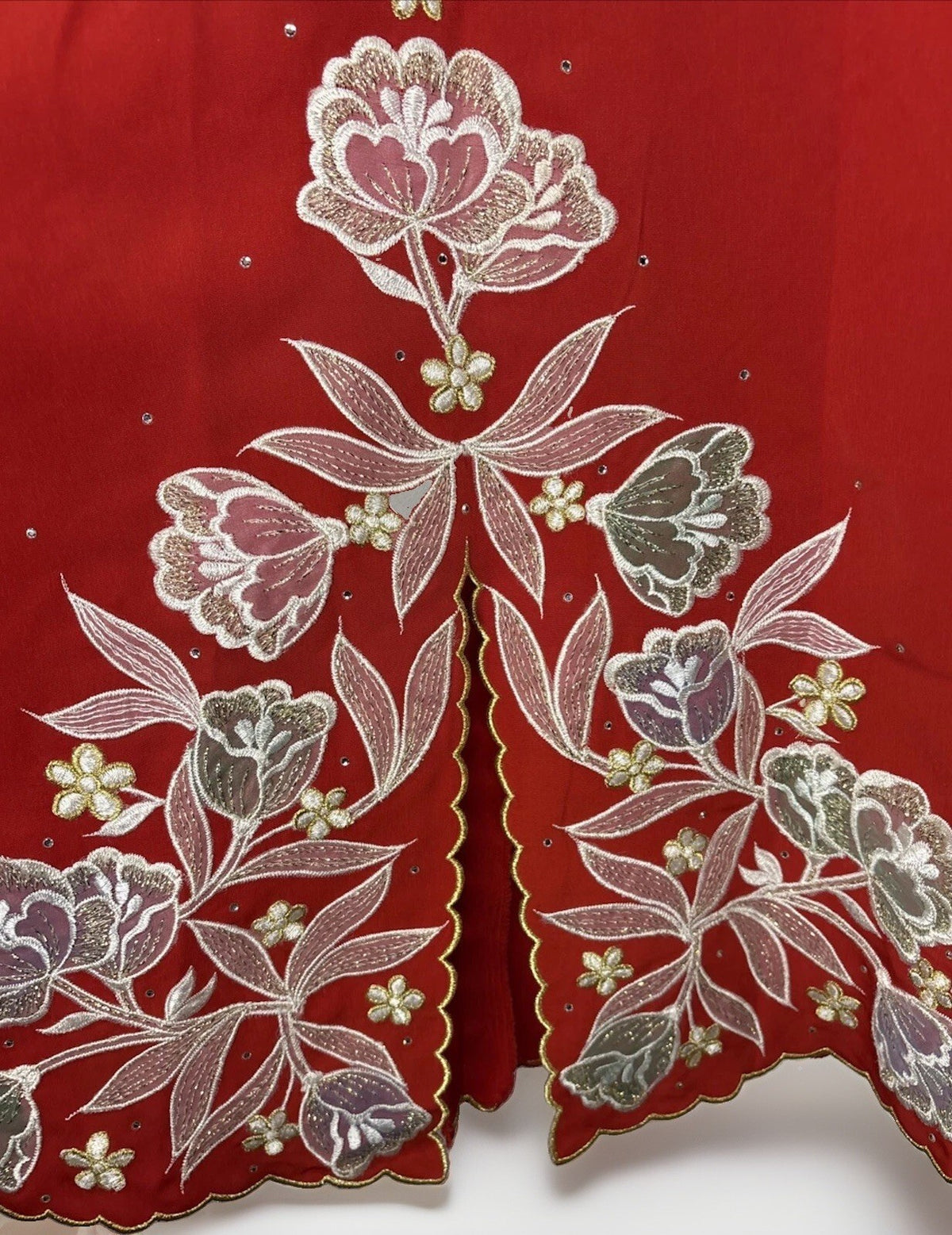 Bewa Fashion Vibrant Cherry Red Embroidered Floral Dress - M
