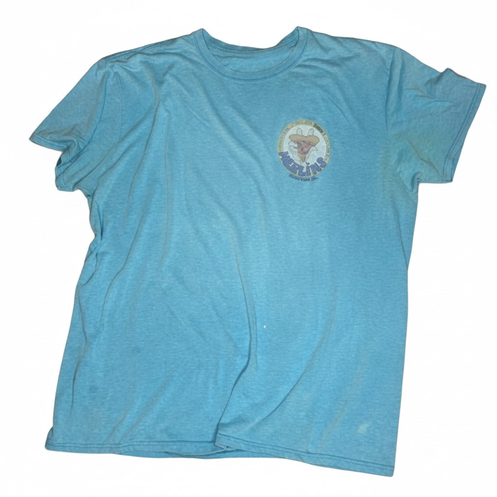 Vintage Blue Merlins Surf T-Shirt with Retro Van and Surfing