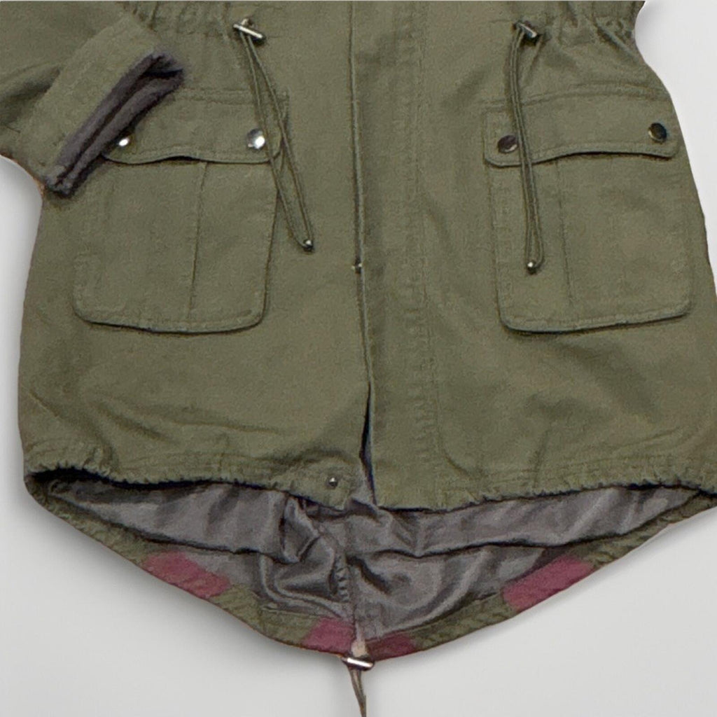 BDG Olive Green Hooded Military Parka Jacket with Flag Lined