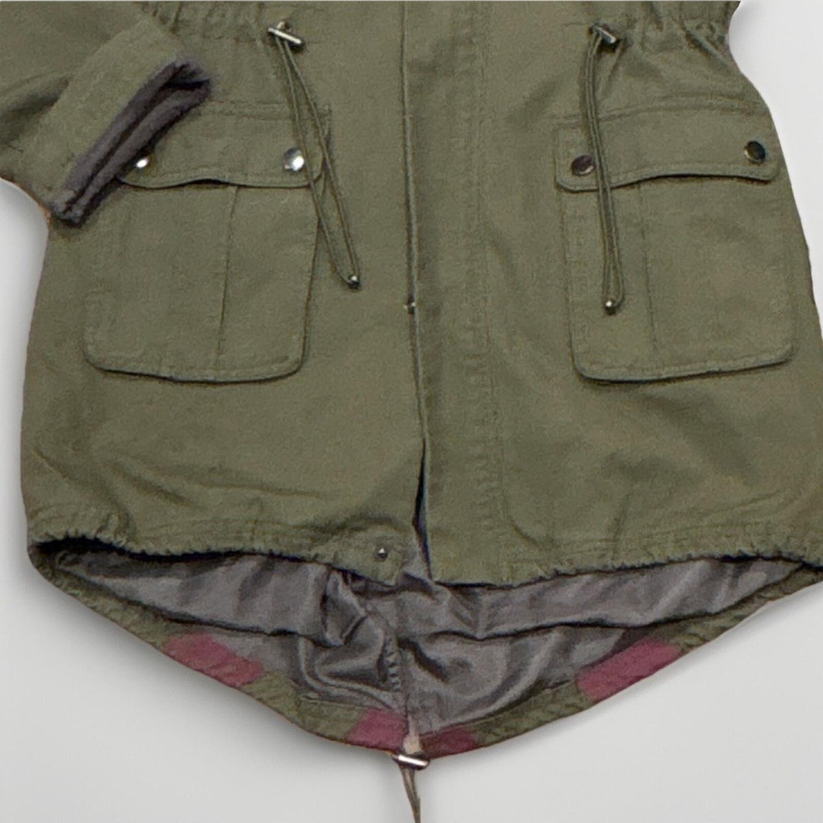 BDG Olive Green Hooded Military Parka Jacket with Flag Lined