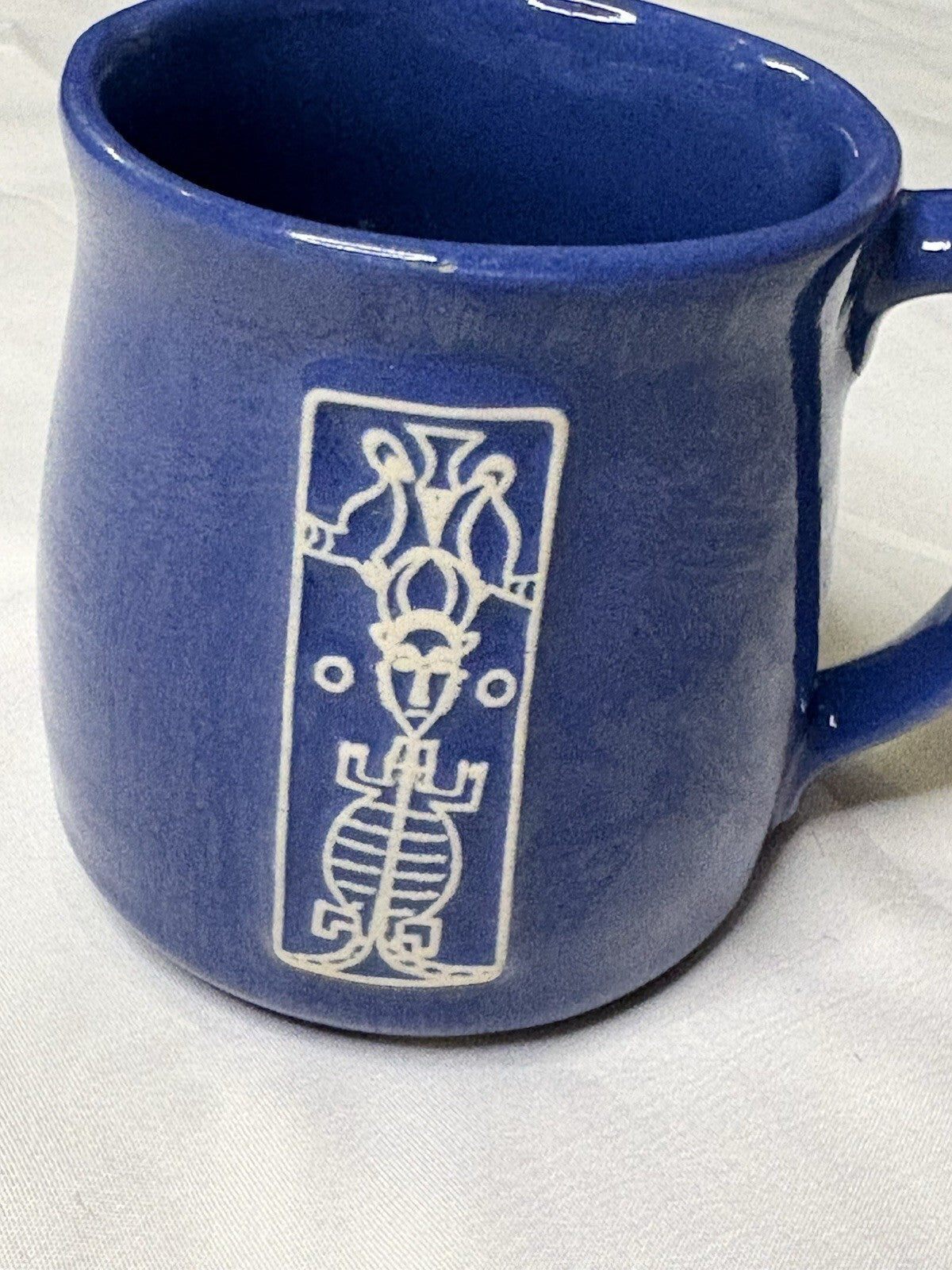 Vintage Studio Art Pottery Cobalt Blue Mug - Hand-Thrown Tribal Sgraffito Design