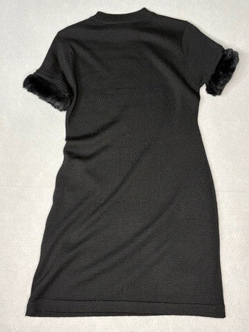 Guess Jeans Black Wool Blend Dress with Faux Fur Sleeve Cuff