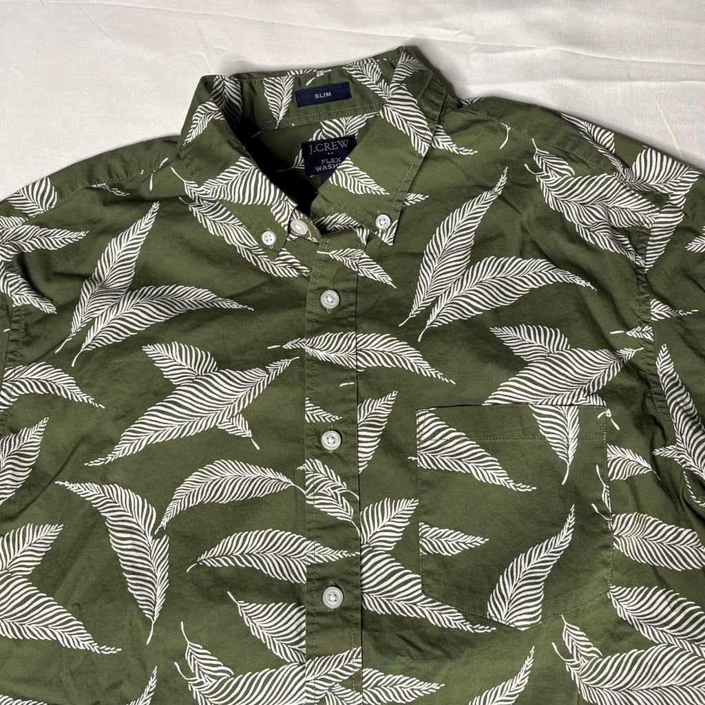 J.Crew Flex Washed Slim Fit Green Leaf Print Button-Up Shirt