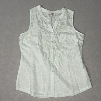 Emily Daniels Light Green Sleeveless Button-Up Top