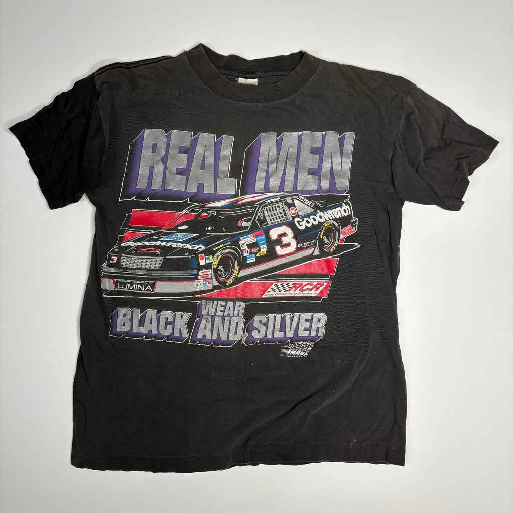 Vintage 90s NASCAR Real Men Wear Black & Silver T-Shirt M