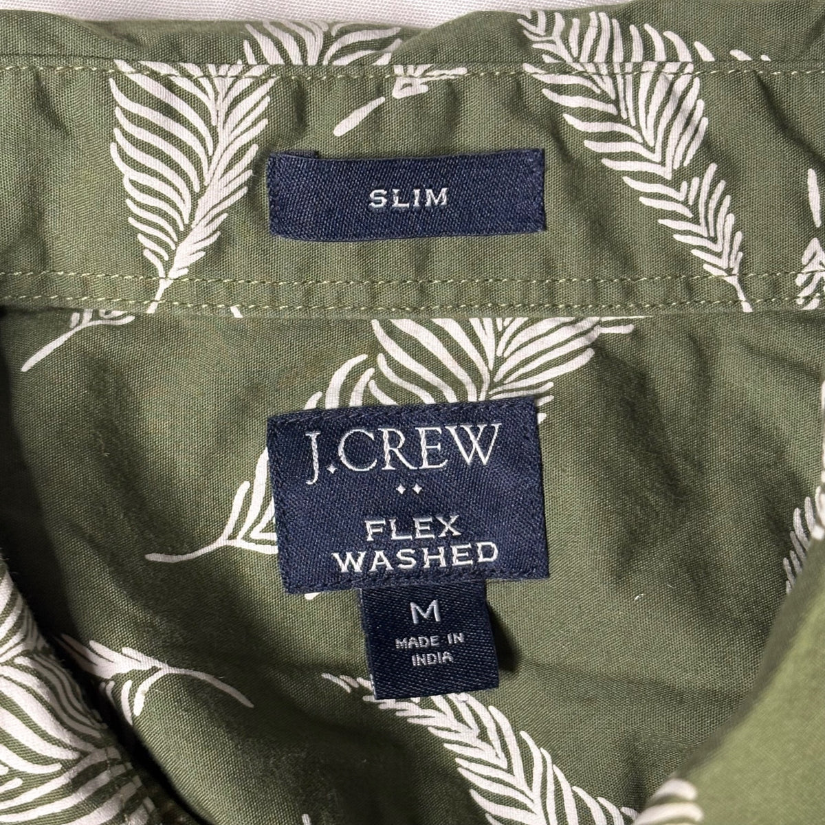 J.Crew Flex Washed Slim Fit Green Leaf Print Button-Up Shirt