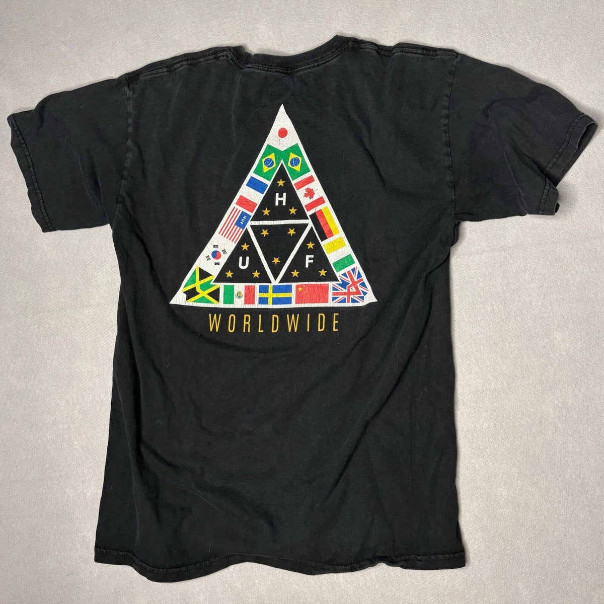HUF Worldwide Black Graphic T-Shirt Size M