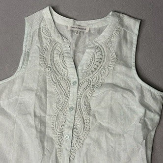 Emily Daniels Light Green Sleeveless Button-Up Top