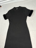 Guess Jeans Black Wool Blend Dress with Faux Fur Sleeve Cuff