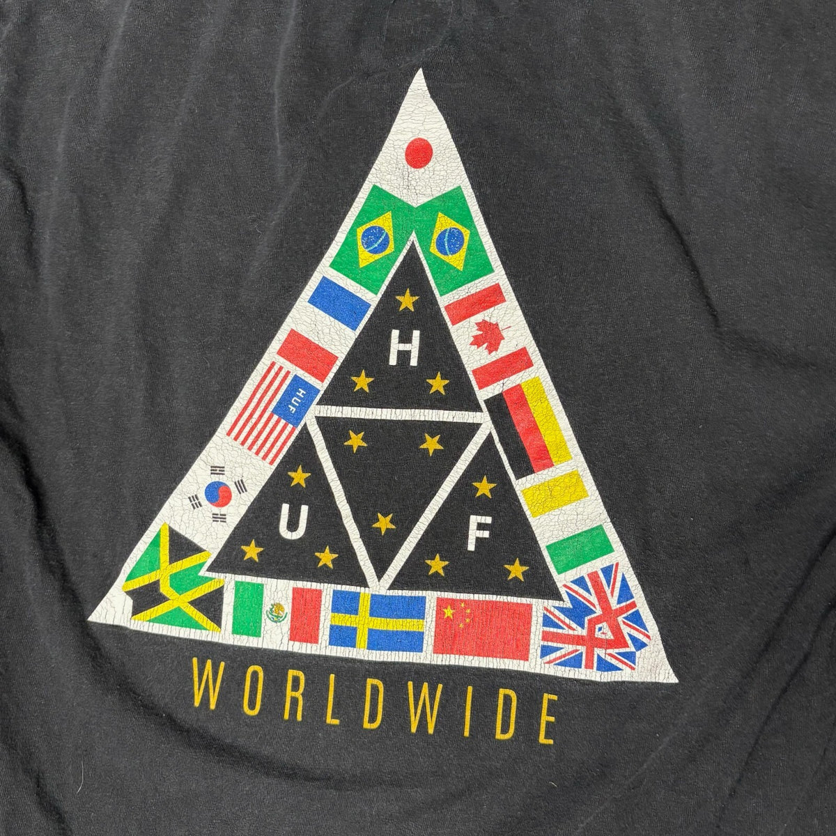 HUF Worldwide Black Graphic T-Shirt Size M
