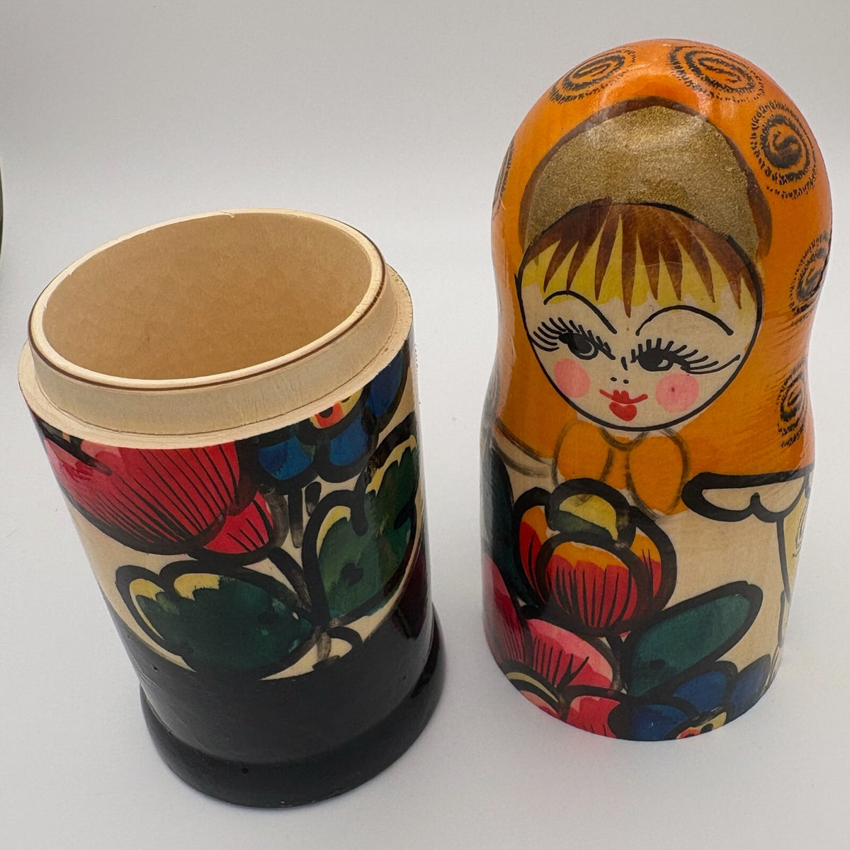 Vintage Hand-Painted Russian Matryoshka Nesting Dolls Set of 2