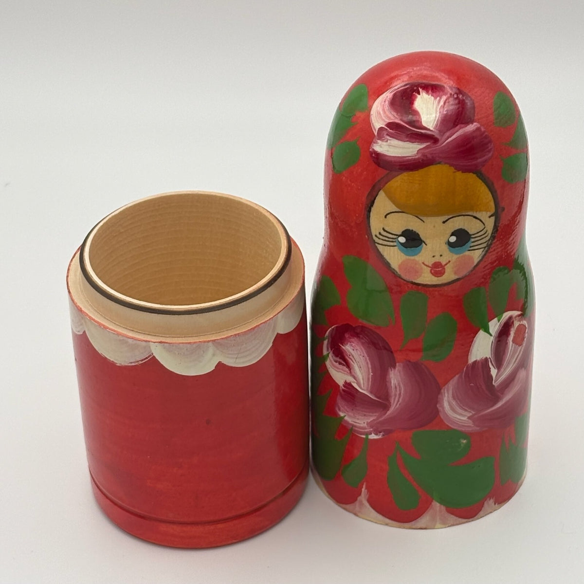Vintage Hand-Painted Russian Matryoshka Nesting Dolls Set of 2