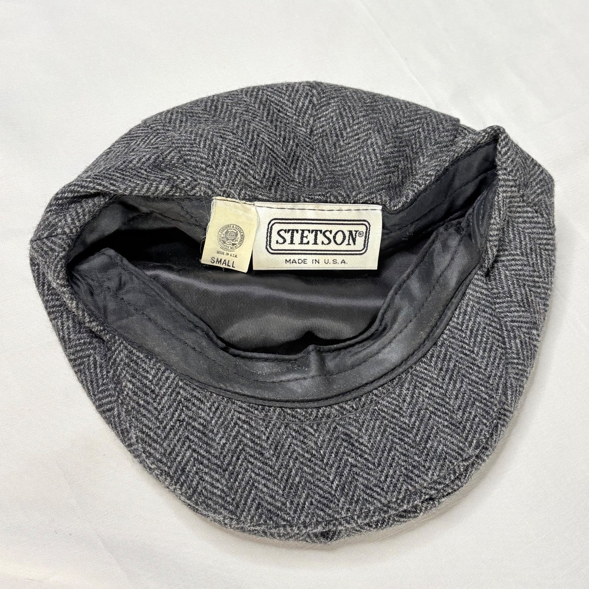 Stetson Small Gray Herringbone Wool Newsboy Cap Made in USA