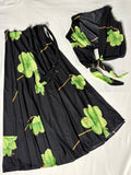 Vintage Black Floral Two-Piece Skirt and Crop Top Set