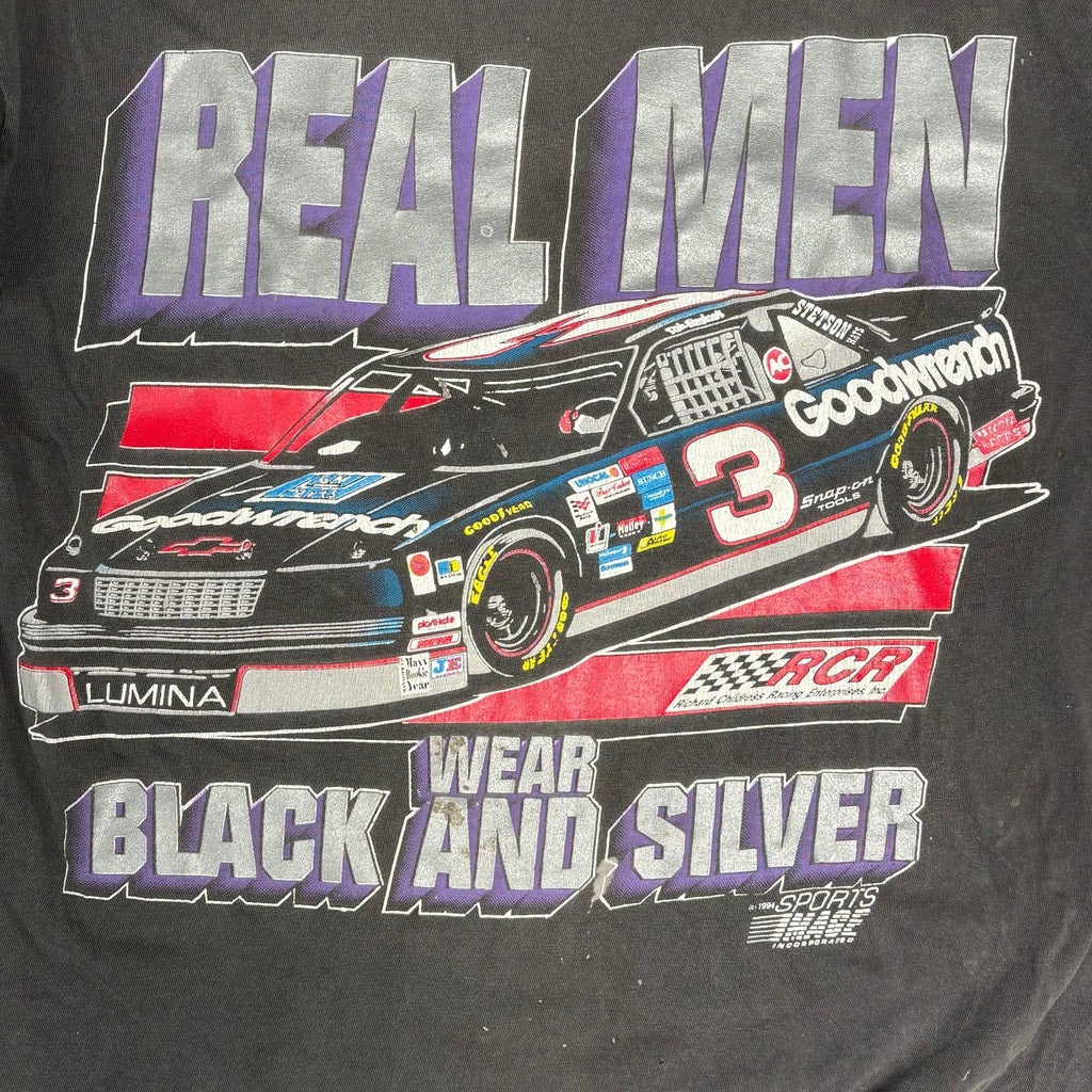 Vintage 90s NASCAR Real Men Wear Black & Silver T-Shirt M