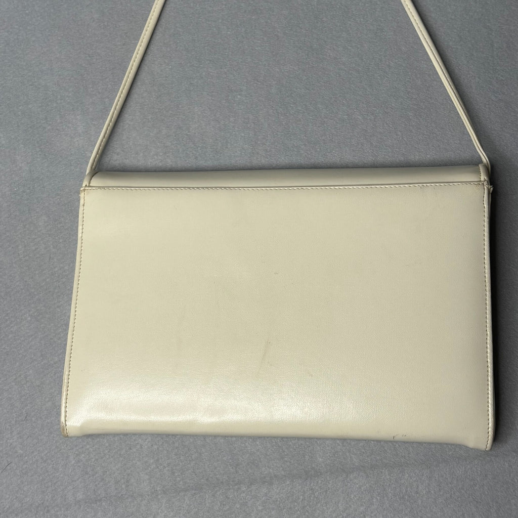 Elegant Vintage Cream Leather Envelope Shoulder Bag