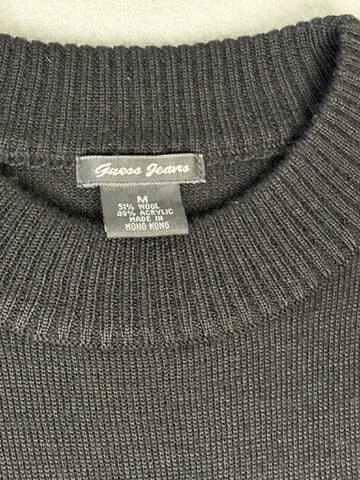 Guess Jeans Black Wool Blend Dress with Faux Fur Sleeve Cuff