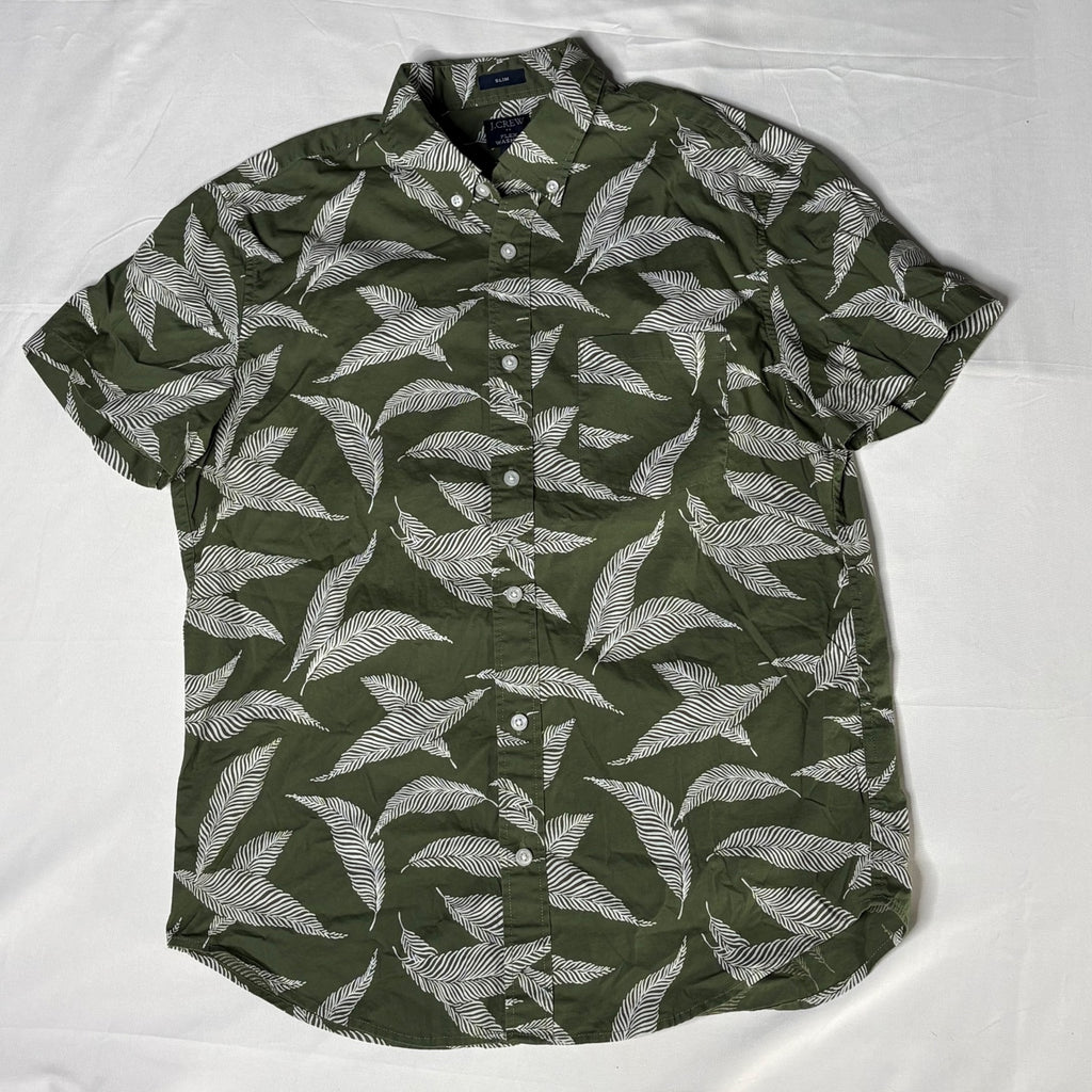 J.Crew Flex Washed Slim Fit Green Leaf Print Button-Up Shirt