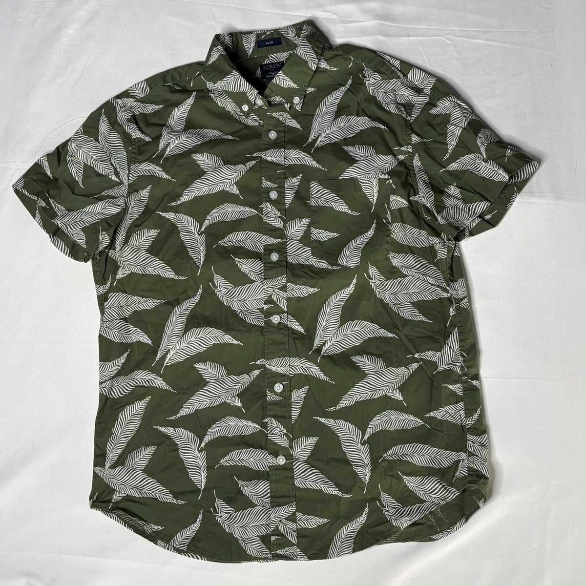 J.Crew Flex Washed Slim Fit Green Leaf Print Button-Up Shirt