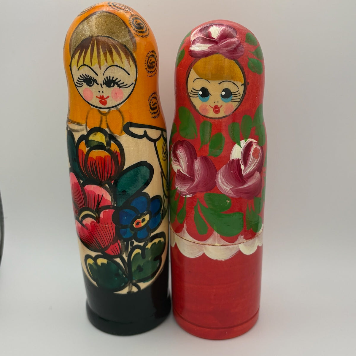 Vintage Hand-Painted Russian Matryoshka Nesting Dolls Set of 2