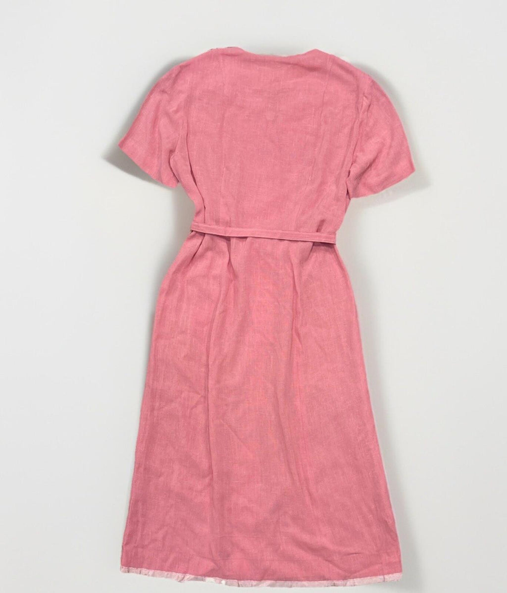 Vintage A Lady Petite Fashion Pink Embroidered Belted Midi/5